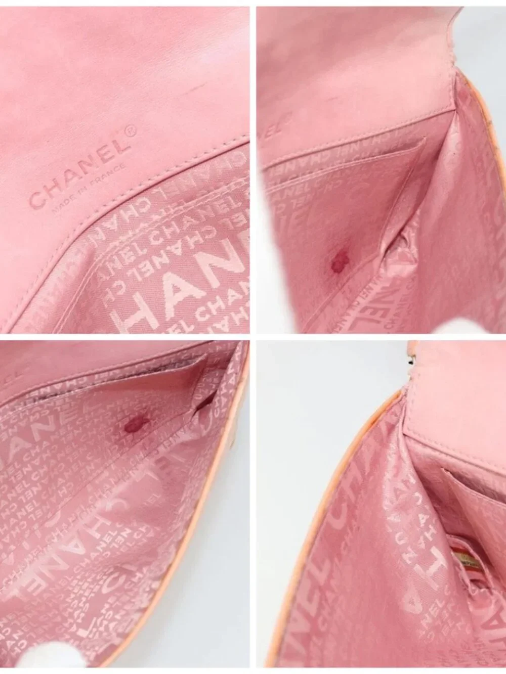 CHANEL Chain Shoulder Bag Patent Leather Pink Silver CC Auth bs34632A